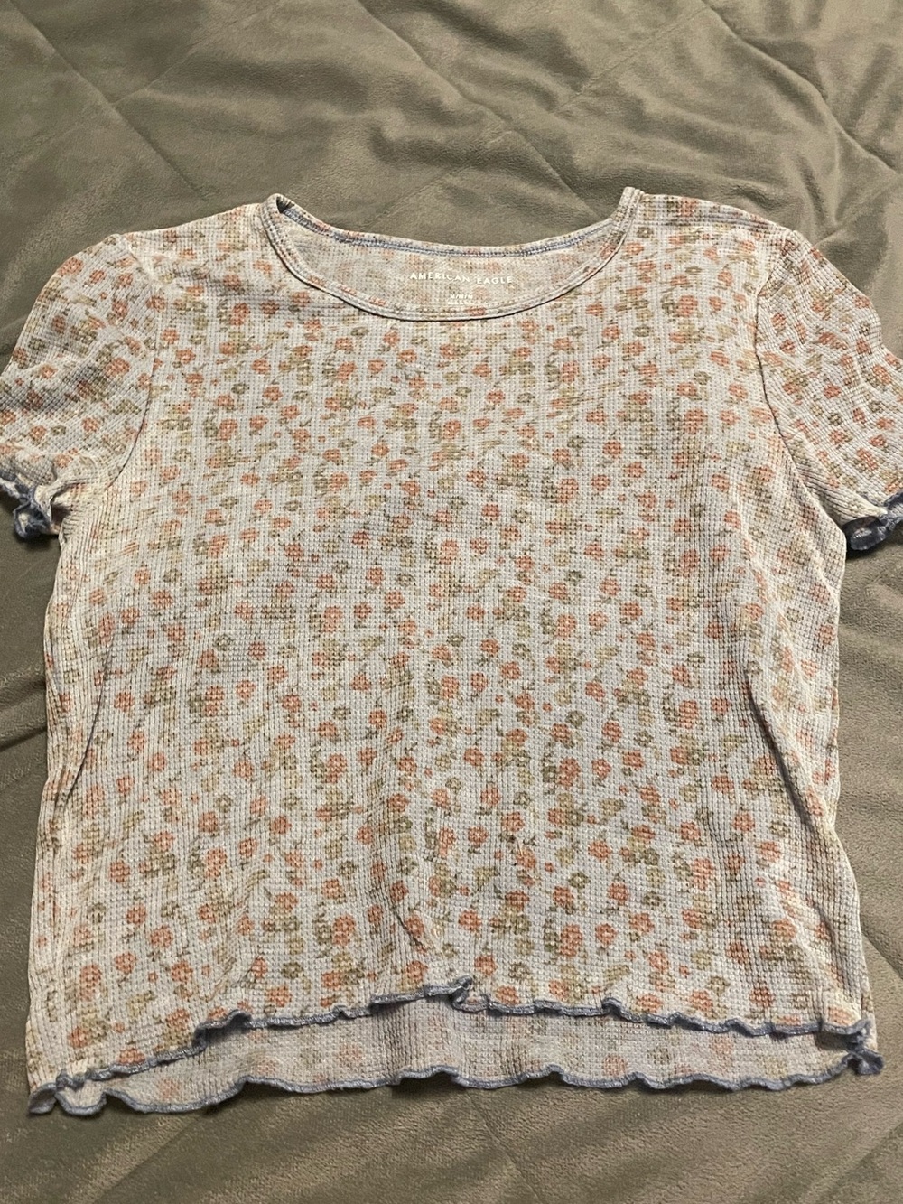 American Eagle Outfitters Floral Crop Top - Light Blue with Pink and Green